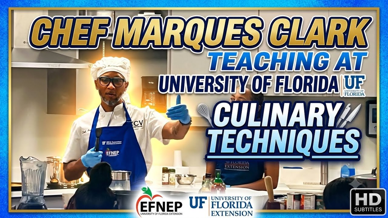 Chef Marques Clark teaching culinary techniques at the University of Florida